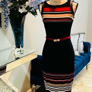 Black and Red White House Black Market  00 Sheath Dress with leather trim.